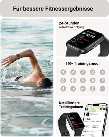 Розумний годинник Tensky для чоловіків з функцією телефону, жіночий розумний годинник 1,85 дюйма з Alexa, вбудована водонепроникність 3 атм, 110 спортивних режимів, крокомір, монітор серцевого ритму, монітор сну, фітнес-годинник SpO2, акумулятор 350 мАг д