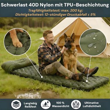 Надлегкий надувний килимок для кемпінгу 800 г R-значення 3.0 на 4 сезони, міцний водонепроникний надувний матрац для походів, трекінгу, використання на природі у військових цілях, зелений, одномісний