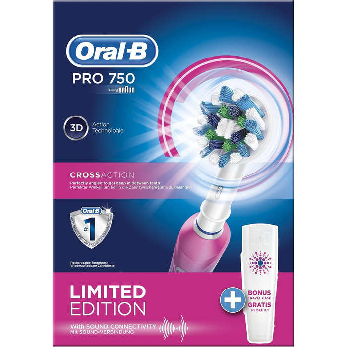 Електрична зубна щітка Braun Oral-B PRO 750 з футляром для вільного переміщення, рожева