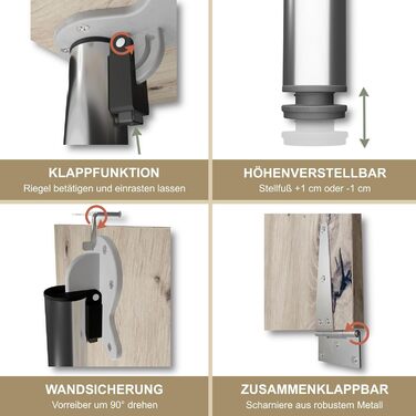 Настінний розкладний стіл KDR 80x50 см, сучковатий дуб розкладний стіл з хромованою ніжкою для настінного монтажу як обідній, письмовий або кухонний стіл висота 74 см