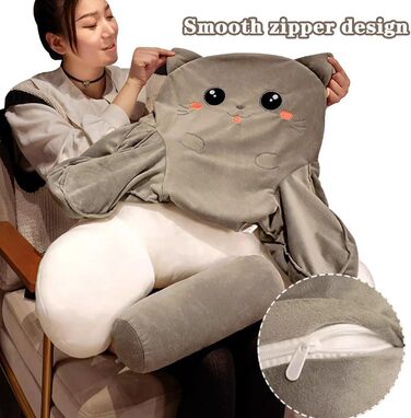 Подушка для читання для ліжка, м&39яка, пухнаста подушка для спини для читання з підлокітниками та знімним підголівником, мила спинка дивана з котом для дорослих та дітей