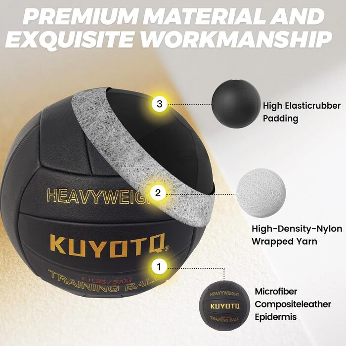 Волейбольний м&39яч KUYOTQ з обтяженням, розмір 5, тренувальний, 18-панельний, високоякісний, надзвичайно м&39який, стабільної форми, для використання в приміщенні та на вулиці (вільний)