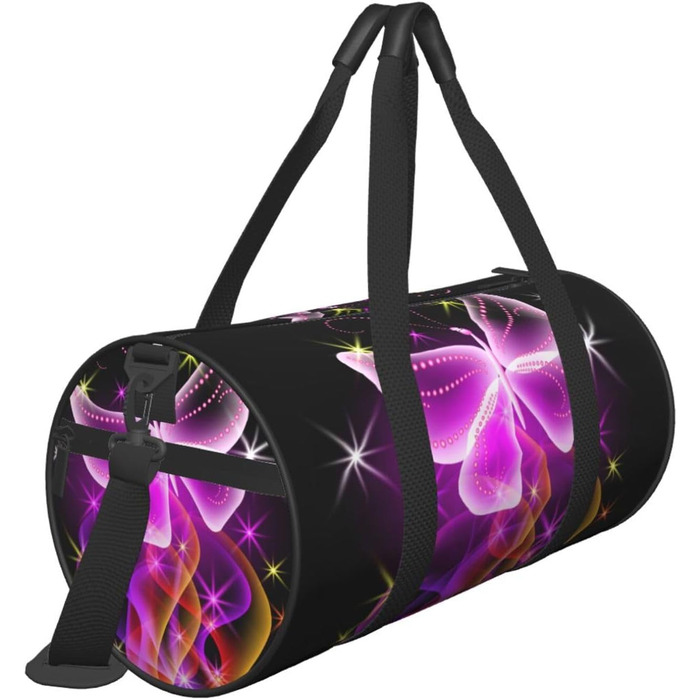 Спортивна сумка для подорожей, малюнок танцюючий метелик, чорний колір, універсальний розмір