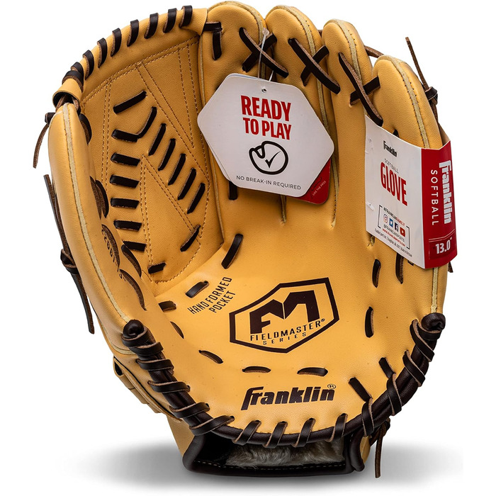 Рукавичка Franklin Sports для бейсболу та софтболу - Fieldmaster для дорослих та дітей - рукавичка для кидка правою рукою для внутрішнього та зовнішнього поля, чоловіча та жіноча, 33 см Basket &39V&39 Net CAMEL