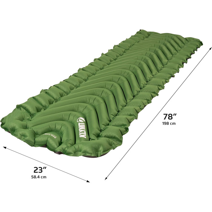 Надувний килимок Klymit Static V Long для кемпінгу, легких походів та подорожей з рюкзаком, повітряне ліжко для високих кемперів, товщина 6,3 см, зелений