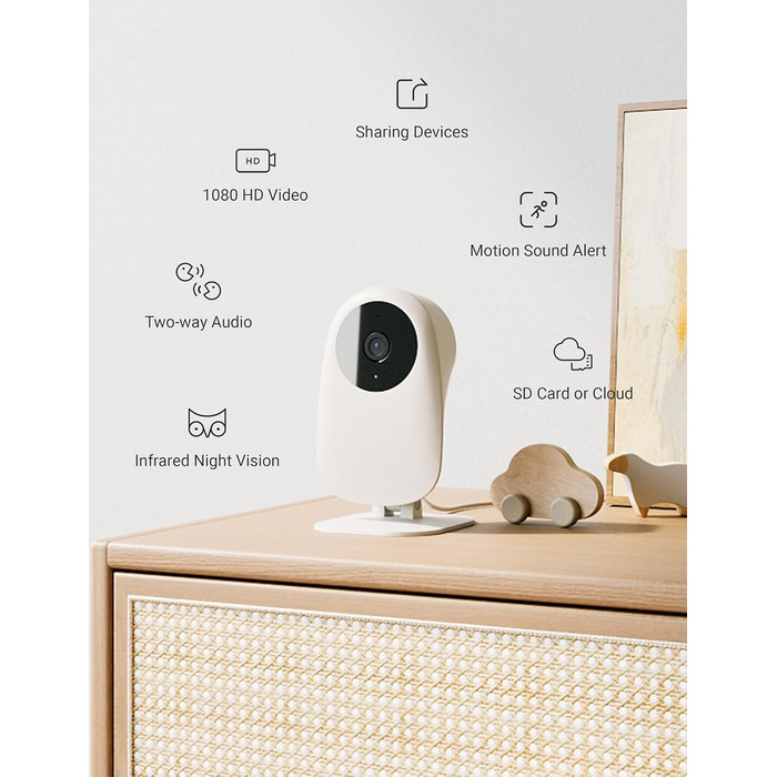 З камерою, дитяча камера WLAN, радіоняня з камерою та додатком, функція інтеркому 1080P HD Night Vision, сумісна з Alexa та 2,4 ГГ