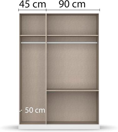 Меблі Rauch Costa, шафа для спальні, дитячої кімнати, кімнати немовляти, кімнати підлітка, передпокою, 3-дверна шафа з 2 шухлядами, механізм відкривання натиском, білий, ширина 136 см, без дзеркала, альпійський білий білий профіль ручки, 54 x 136 x 197 см