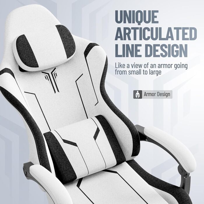 Геймерське крісло з поперековою опорою, ергономічне офісне крісло, регульована спинка, потовщена подушка, міцне ігрове крісло, висувна підставка для ніг, комп&39ютерне крісло з підлокітниками, поворот на 360, біле, 68 см x 68 см x 117 см, сірий