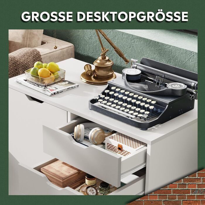 Контейнер на колесах DEVAISE з 5 шухлядами та відділенням для шафи, мобільна шафа для документів на колесах, настільна шафа з місцем для зберігання для офісу та домашнього офісу, білий, 5 шухляд та відділення для шафи, білий