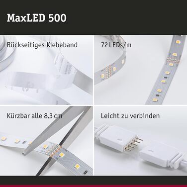 Світлодіодна стрічка MaxLED 500 Розумний дім Bluetooth Tunable White в т.ч. 47 Вт з можливістю затемнення Сріблястий пластиковий світлодіодний ремінець 3000 K (сріблястий, 1,5 м, 6500K), 70565