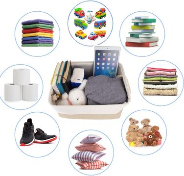 Набір із 3 великих кошиків для зберігання Mangata, лляні тканинні кошики з ручками для шаф, полиць, ванних кімнат, одягу, іграшок, рушників (38x28x24 см, світло-білий хакі) Світло-білий хакі 38 x 28 x 24 см