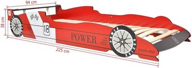Дитяче ліжко &quotГоночні машинки&quot зі світлодіодним підсвічуванням 90x200 см червоного кольору Каркас ліжка зі світлодіодною стрічкою, що змінює колір, та пультом дистанційного керування для світлових ефектів, міцна конструкція 225 x 94 x 38 см червон