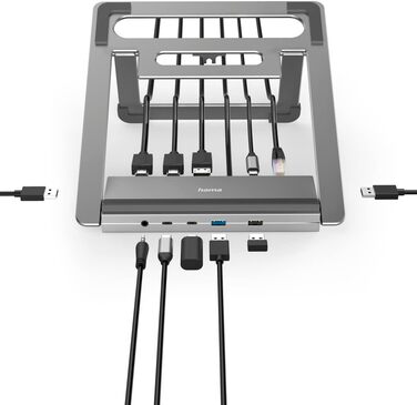 Хаб-Докстанція з Підставкою для Ноутбука, 12 портів (4 шт. USB-A, 2 шт. HDMI, 3 шт. USB-C, DisplayPort, LAN/Ethernet, 3.5 мм аудіо, 12-в-1 USB-C Хаб для Офісу чи Дому)