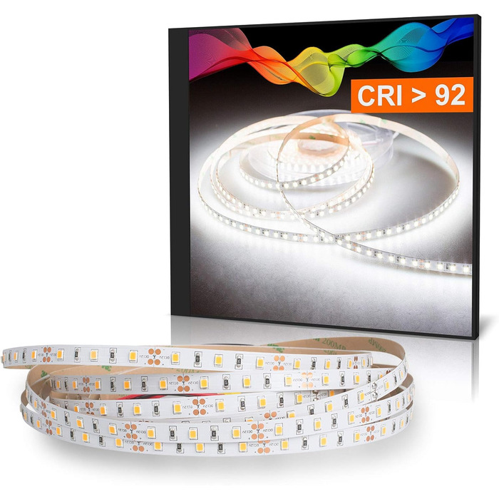 Світлодіодна стрічка Mextronic 2835, холодне біле світло (5700K), CRI 92, 36W, 5 метрів, 12V, IP20