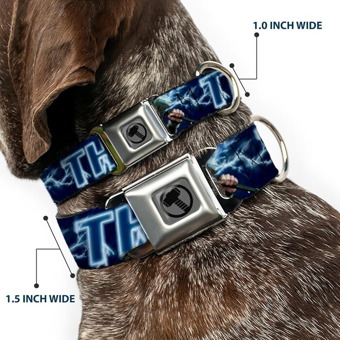 Нашийник для собак Молот Тора, колекція Месники, блакитно-білий, ширина 2,5 см, регульований розмір (28,9-43,2 см) - для собак середнього розміру