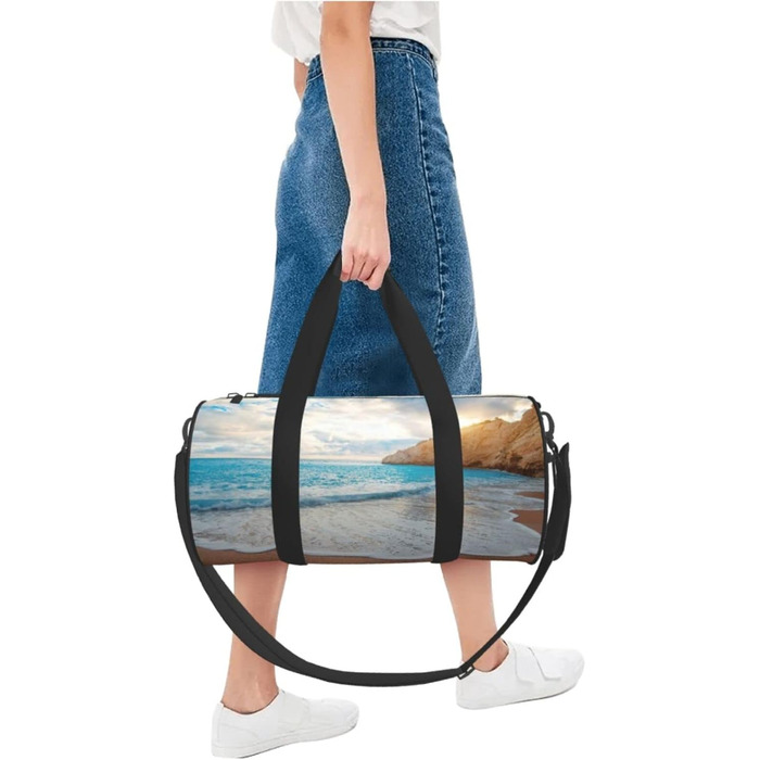 Спортивна сумка для подорожей, пляжна сумка з тропічним дизайном, швидке друкування малюнка, чорна, універсальний розмір