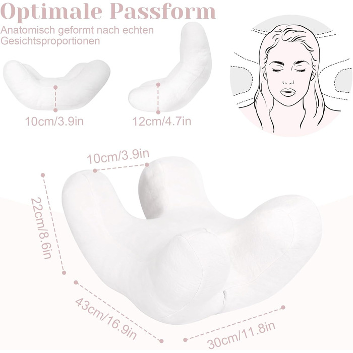 Подушка проти зморшок, косметична подушка для сну на боці, пухова подушка для сну, подушка проти зморшок для старіння, для хірургії очей, для зморшок на обличчі, для підтримки шиї (біла)