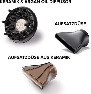 Професійний фен Bellissima Ceramic & Argan Oil керамічне покриття та арганова олія, 2300 Вт, 3 температурні режими, іонізація, холодний обдув, 2 насадки-концентратори та керамічний дифузор