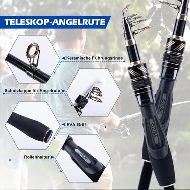 Повний рибальський набір Goture, телескопічне вудилище для серфкастингу з вуглецевого волокна та котушка для спінінгу з 91 герметичними кульковими підшипниками, включаючи рибальські інструменти, сумку для котушки - професійна сумка для морської риболовлі 