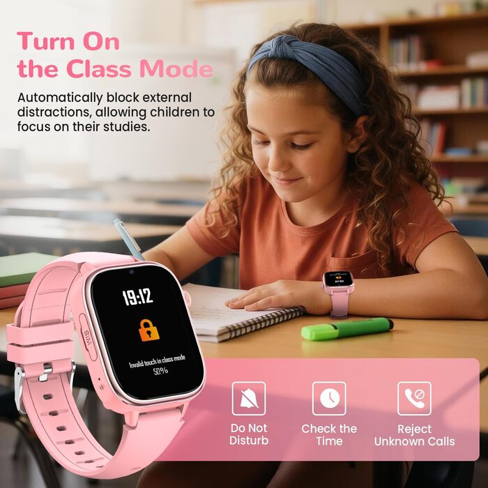 Дитячий смарт-годинник з GPS та телефоном, 4G дитячий годинник з HD-дзвінками, голосовим чатом, екстреним викликом SOS, шкільним режимом, крокоміром, будильником, головоломками, подарунки для дівчаток та хлопчиків 4-15 років, рожевий 4G рожевий