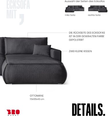 Диван з функцією сну, диван L, засіб для чищення оббивки, диван-ліжко з місцем для зберігання, розкладний диван для вітальні, окремостоячий диван, диван Havana Relax, 3-місний, 270x173x80 см, сірий