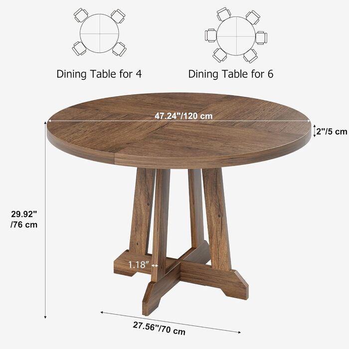 Круглий обідній стіл для 4-6 осіб, діаметр 120 см, з міцними дерев&39яними ніжками, темний дуб, сучасний круглий стіл для кухні, їдальні та вітальні (лише стіл) Golden Phoebe