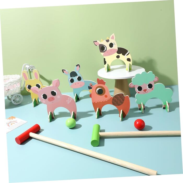 Набір іграшок Toyvian для гри в крокет із зображенням тварин для дівчаток з дерев&39яними молотками та м&39ячами. Креативна іграшка для всієї родини, як для дому, так і для вулиці. Сприяє розвитку координації та взаємодії рук і очей.