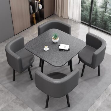 Обідній комплект із 4 стільцями, маленький круглий обідній стіл 90 см, для 4-6 осіб, для їдальні, кухні, вітальні, сучасні кухонні стільці (80 см сірого кольору)