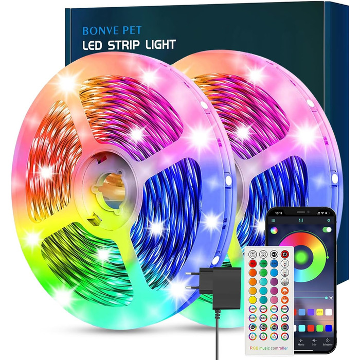 Світлодіодна стрічка для домашніх тварин Bonve Pet 20 м, світлодіодна стрічка з Bluetooth RGB, світлодіодні гірлянди, що змінюють