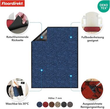 Килимок Floordirekt Rhine для вловлювання бруду - миючий та високоефективний килимок для дверей - килимок для чистого ходу з нековзною підкладкою - вхідний килимок (синій (плямистий), 90 см x 150 см)