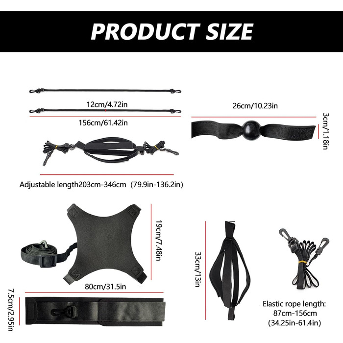 Комплект аксесуарів для індивідуальних волейбольних тренувань (Подача, Шип, Ловля), Еспандер з поясом опору, 5 предметів, Чорний