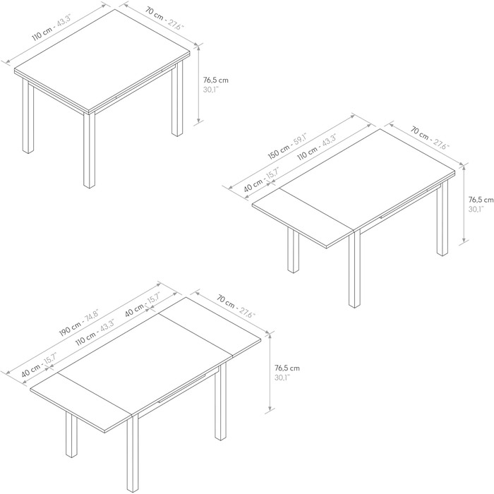 Розкладний стіл Tommaso, рустикальний дуб, оздоблений (білий каркас, 110 x 70 x 76,5) - id1957 110 x 70 x 76,5 Біла основа