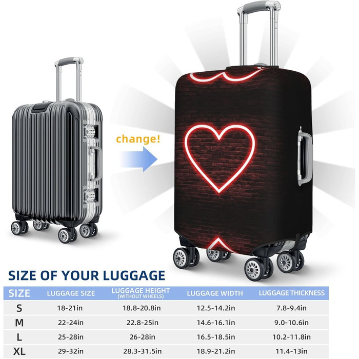 Чохол для валізи Червоне серце BAFAFA, захисний еластичний чохол від подряпин та пилу, чорний, розмір 85