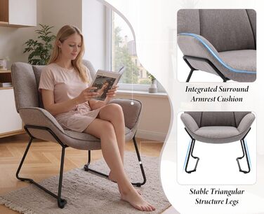 Льняне крісло Chairus для вітальні, балкону, сучасне м&39яке крісло-реклайнер з металевими ніжками (сіре)