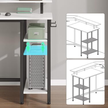 Г-подібний комп&39ютерний стіл Rolanstar з RGB-підсвічуванням та розетками, двосторонній кутовий ігровий стіл з місцем для зберігання та 2 гачками, комп&39ютерний стіл для офісу, кабінету, спальні (білий, 137 см) Білий 137 x 137 x 87 см