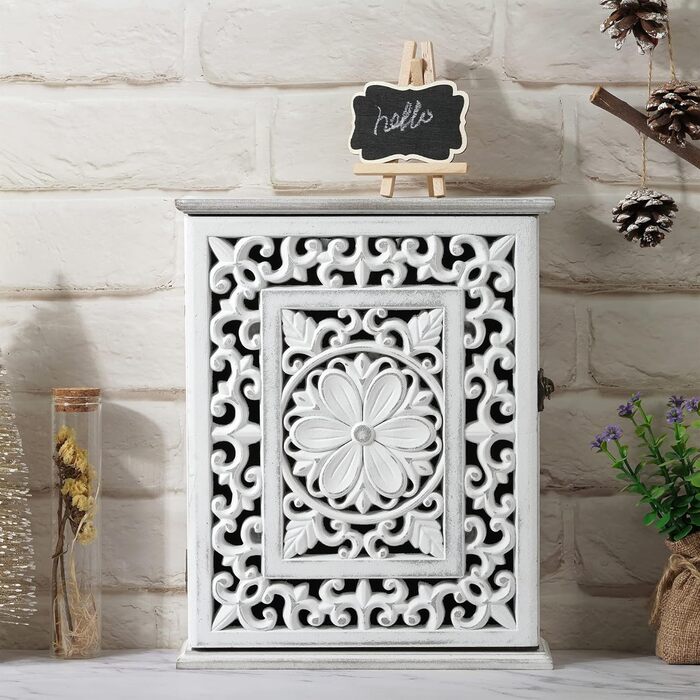 Скринька для ключів Optyuwah дерев'яна скринька для ключів з європейською порожнистою шафою для ключів з 6 гачками для ключів, він