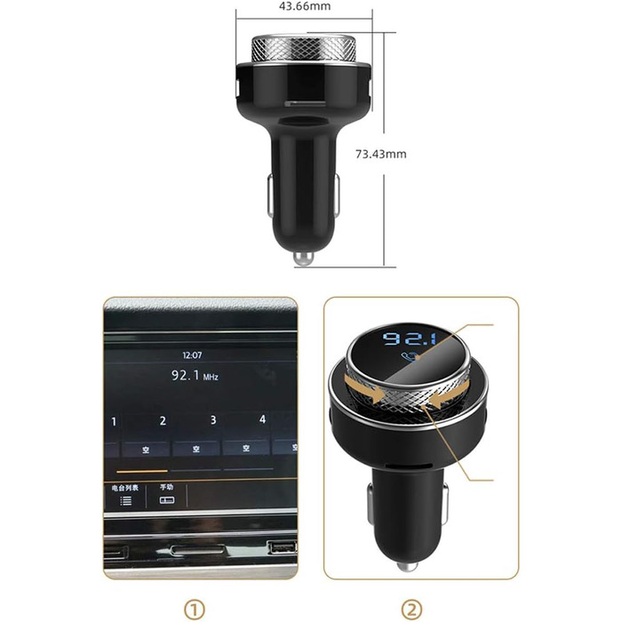 Автомобільний зарядний пристрій Подвійний USB, Bluetooth-передавач Автомобільний адаптер автомагнітоли Bluetooth MP3-плеєр для автомобільного MP3-плеєра Радіоадаптер, підтримка гучного зв'язку, чорний, 3.0