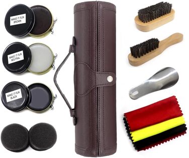 Набір для чищення взуття та набір із 12 предметів - набір для чищення шкіряного взуття з коричневим чорним воском, щітки для полірування взуття - компактний набір для чищення взуття