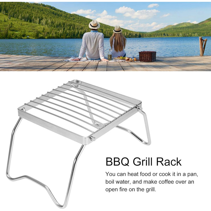 Складана решітка для гриля, портативний гриль для багаття з сумкою для зберігання, решітка для гриля з вугілля з нержавіючої сталі 16x16 см, тримач для горщика, аксесуари для кемпінгу для приготування їжі, пікніків, піших прогулянок, риболовлі, походів