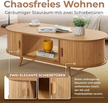 Журнальний столик Nordkapp, стіл для вітальні з 2 розсувними дверима, бамбуковий диван-столик з місцем для зберігання, журнальний столик з дерев&39яними ніжками, 120 x 55 x 40 см