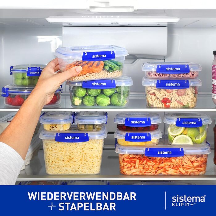 Набір контейнерів для зберігання продуктів Sistema KLIP IT PLUS Набір із 6 герметичних контейнерів для зберігання (2 x 400 мл, 3 x 1 л, 1 x 2,2 л) Герметична пломба Затискачі, що легко закриваються Не містить BPA 2 x 0,4 л 3 x 1 л 1 x 2,2 л