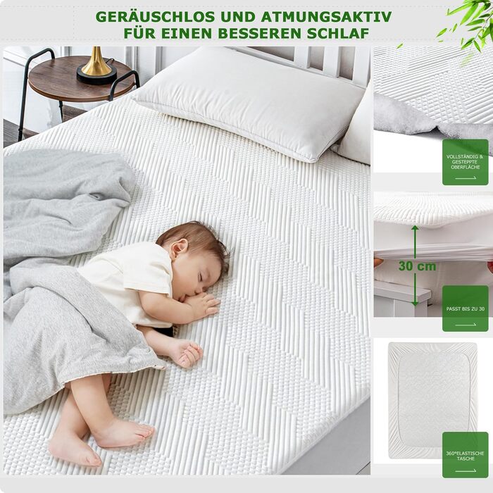 Наматрацник GRT 140x200 см, водонепроникний наматрацник з бамбукового 3D повітряного бамбукового волокна, захисний чохол для матраца на ремені, підходить для матраців висотою до 30 см, 140 200 см