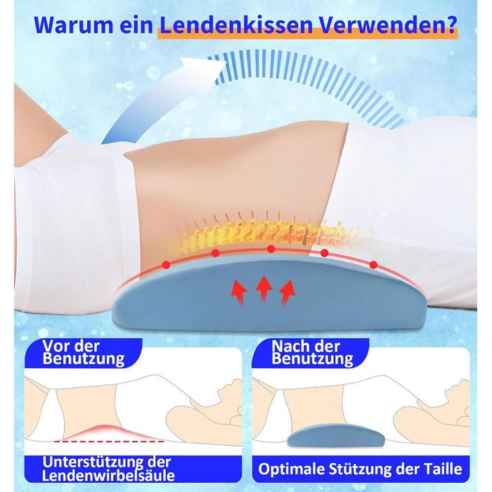 Ортопедична подушка для поперекової підтримки, ергономічна спинка та поперекова підтримка з піни з ефектом пам&39яті для ліжка та дивана розвантаження попереку охолоджувальна, знімна, чохол можна прати, синій