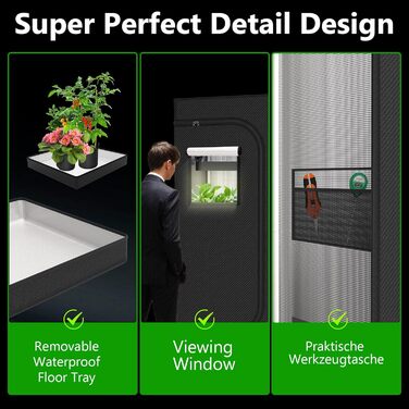 Повний набір наметів для вирощування TOPRON Набір для вирощування зі світлодіодною лампою для вирощування повного спектру потужністю 200 Вт з можливістю затемнення, набір наметів для вирощування 80x80x180 см Повний набір наметів для вирощування на гідропо