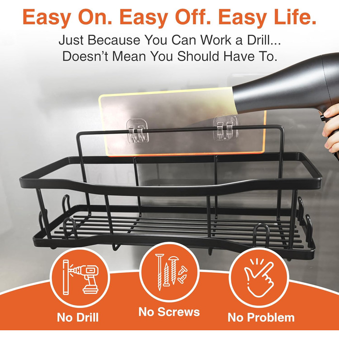 Полиця для ванної кімнати Tribal Cooking, піддон для душу, органайзер для підвісного кошика, чорна, дуже велика полиця для душу - Набір Athena Silken Black 4 - місткість 18 кг, стрічка PowerHold Tape - в комплекті 2 мочалки з люфи