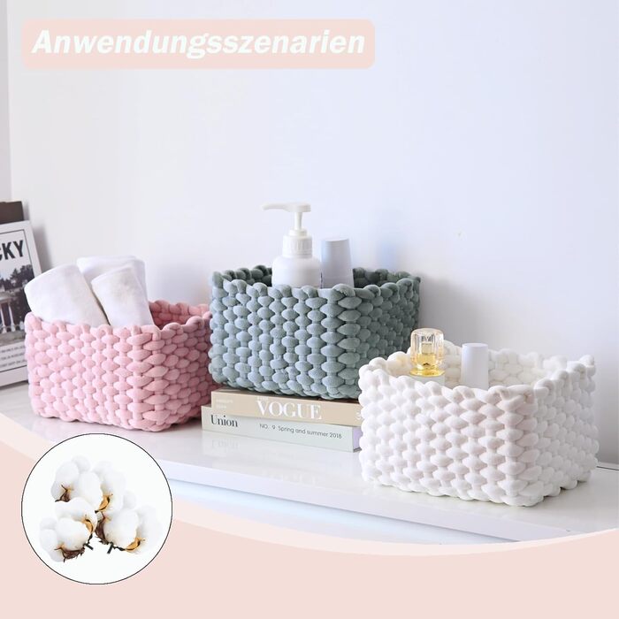 Бавовняний кошик для зберігання, набір з 3 шт. - Плетений кошик-органайзер для шафи, ванної кімнати, кухні - Зберігання для дрібних побутових речей (світло-рожевий)