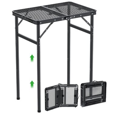 Складаний стіл-гриль GARLLEN, 60x40 см та 3 регульовані висоти (27/51/75 см), легкий та портативний, складаний стіл, кемпінговий стіл, бічний столик, садовий стіл, стіл для пікніка, невеликий стіл-гриль для кемпінгу, чорний, 60 x 40 x 27/51/75 см