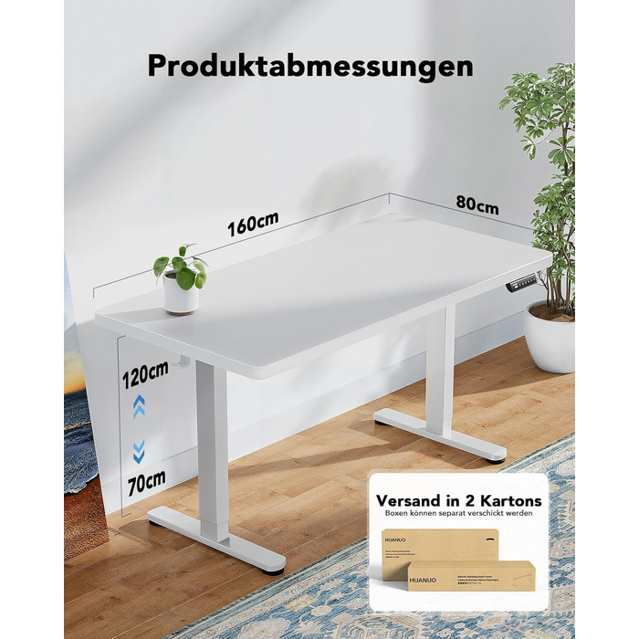 Стіл з регульованою висотою 160x80 см, товщина 25 мм, повна стільниця з безщітковим двигуном, ергономічний стіл для сидіння та стояння, легкий монтажний електричний стіл для домашнього офісу, білий 160*80 см