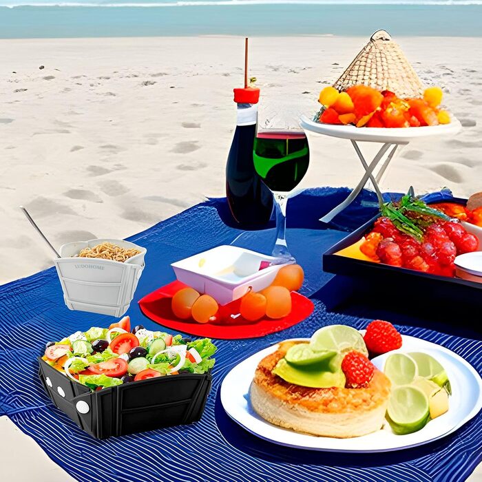 Складана силіконова миска та тарілка з 3 положеннями - Ідеально підходить для кемпінгу, пляжних та гірських походів - Герметична та універсальна, упаковка з 2 шт. (чорна)