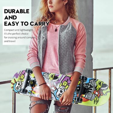 Повний скейтборд White-123 78.7 x 20.3 см - 8-шарова дека з клена, ABEC-11 підшипники, блискучі PU колеса, для дітей, підлітків та дорослих, білий дизайн